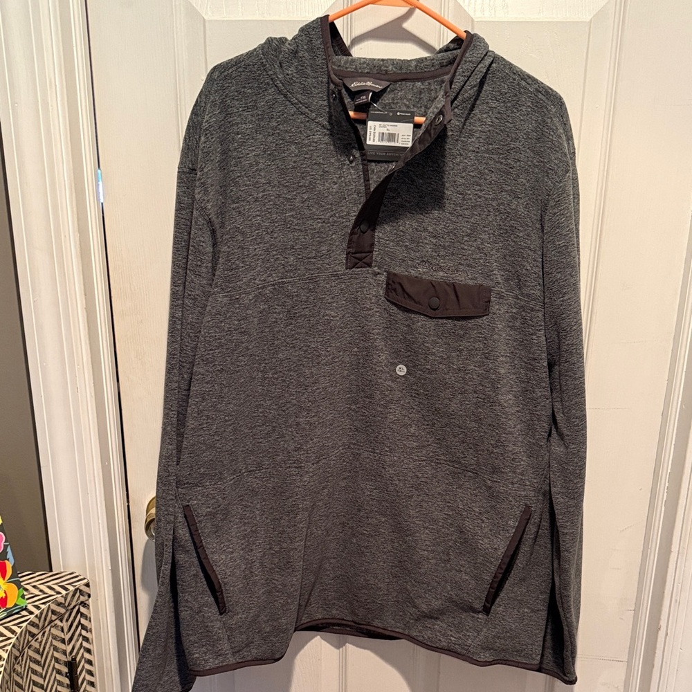 Eddie Bauer Charcoal Hooded fleece with Button Accents
